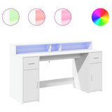 Desk with LED Lights White 160x55x91 cm Engineered Wood - Front View