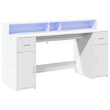 Desk with LED Lights White 160x55x91 cm Engineered Wood - 45-Degree Angle