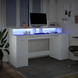 Desk with LED Lights White 160x55x91 cm Engineered Wood - Top-Down View
