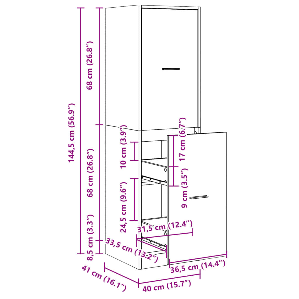 Apothecary Cabinet White 40x41x144.5 cm Engineered Wood