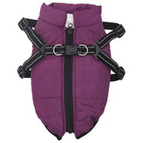Dog Coat with Harness Waterproof Reflective Purple S - Front View