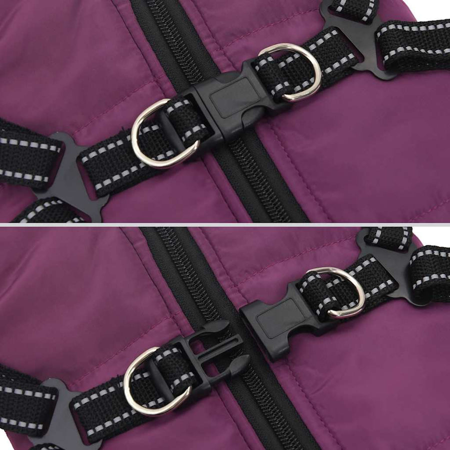 Dog Coat with Harness Waterproof Reflective Purple XL