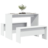 3 Piece Dining Table and Bench Set White Engineered Wood - Side View