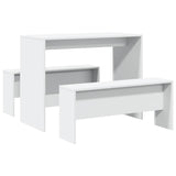3 Piece Dining Table and Bench Set White Engineered Wood - Rear View