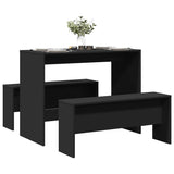 3 Piece Dining Table and Bench Set Black Engineered Wood - Side View