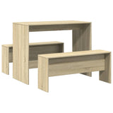 3 Piece Dining Table and Bench set Sonoma Oak Engineered Wood - Front View