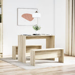 3 Piece Dining Table and Bench set Sonoma Oak Engineered Wood