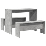 3 Piece Dining Table and Bench Set Concrete Grey Engineered Wood - Front View