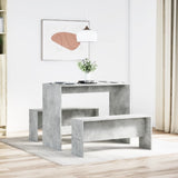 3 Piece Dining Table and Bench Set Concrete Grey Engineered Wood - Side View