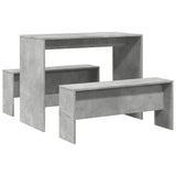 3 Piece Dining Table and Bench Set Concrete Grey Engineered Wood - Rear View