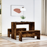 3 Piece Dining Table and Bench Set Smoked Oak Engineered Wood - Side View