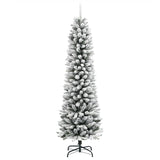 Artificial Slim Christmas Tree with Flocked Snow 180 cm PVC&PE - Front View