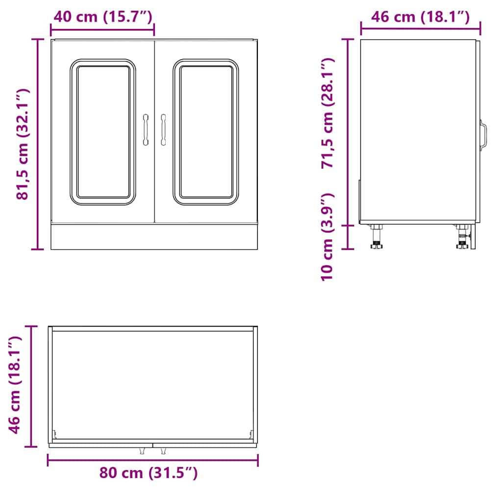 Sink Base Cabinet "Kalmar" High Gloss White 80x46x81,5 cm Engineered Wood