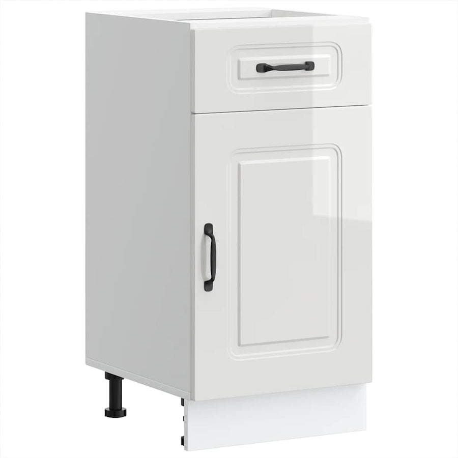 Kitchen Base Cabinet "Kalmar" High Gloss White Engineered Wood
