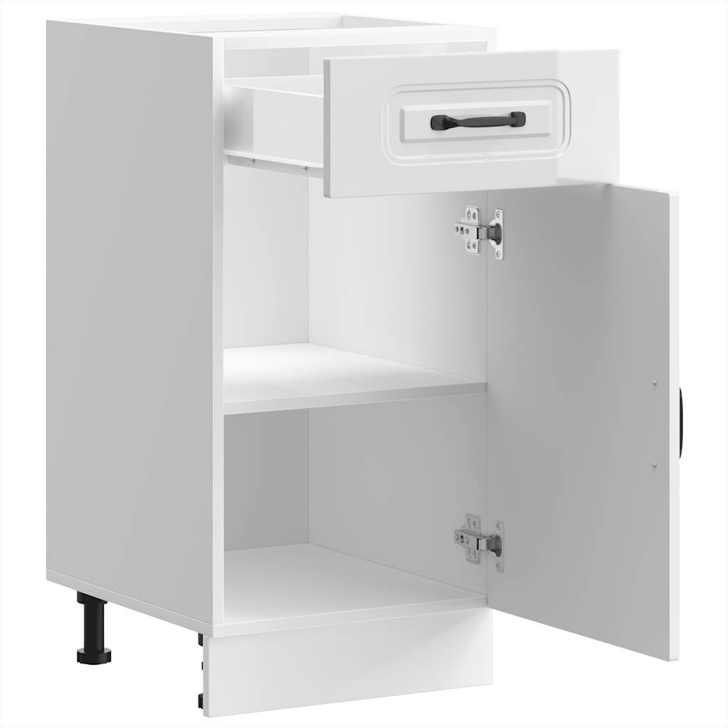 Kitchen Base Cabinet "Kalmar" High Gloss White Engineered Wood