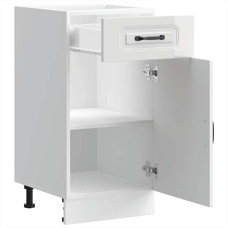 Kitchen Base Cabinet "Kalmar" High Gloss White Engineered Wood