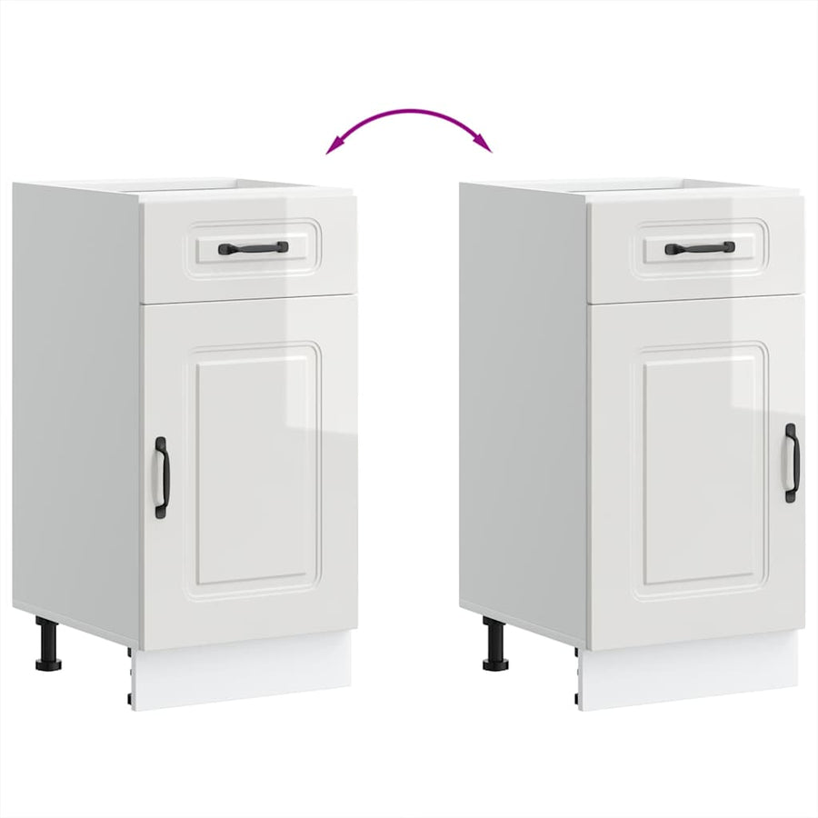 Kitchen Base Cabinet "Kalmar" High Gloss White Engineered Wood