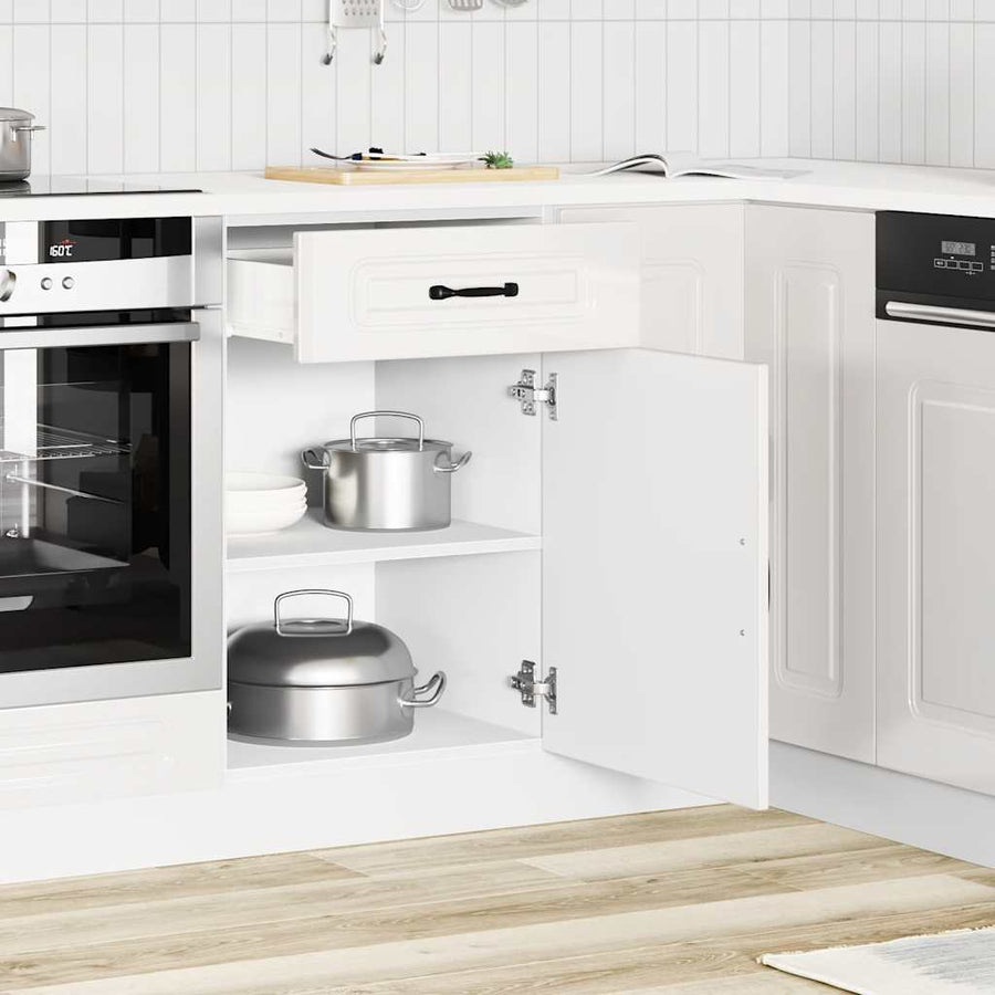 Kitchen Base Cabinet "Kalmar" High Gloss White Engineered Wood