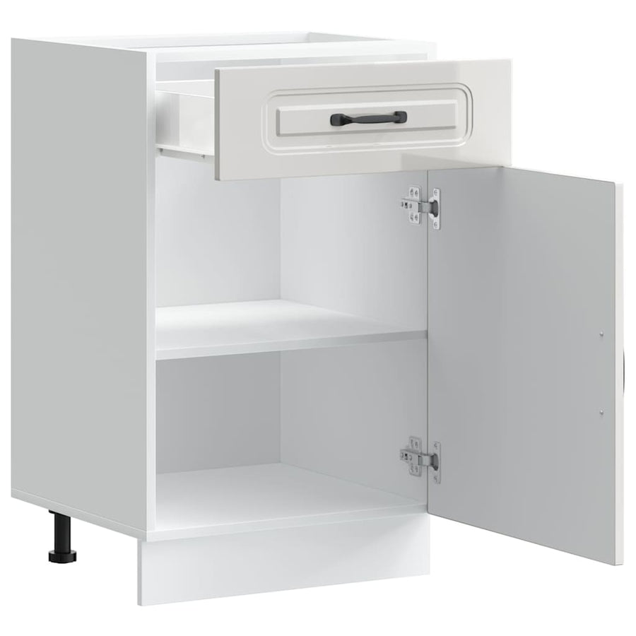 Kitchen Base Cabinet "Kalmar" High Gloss White Engineered Wood
