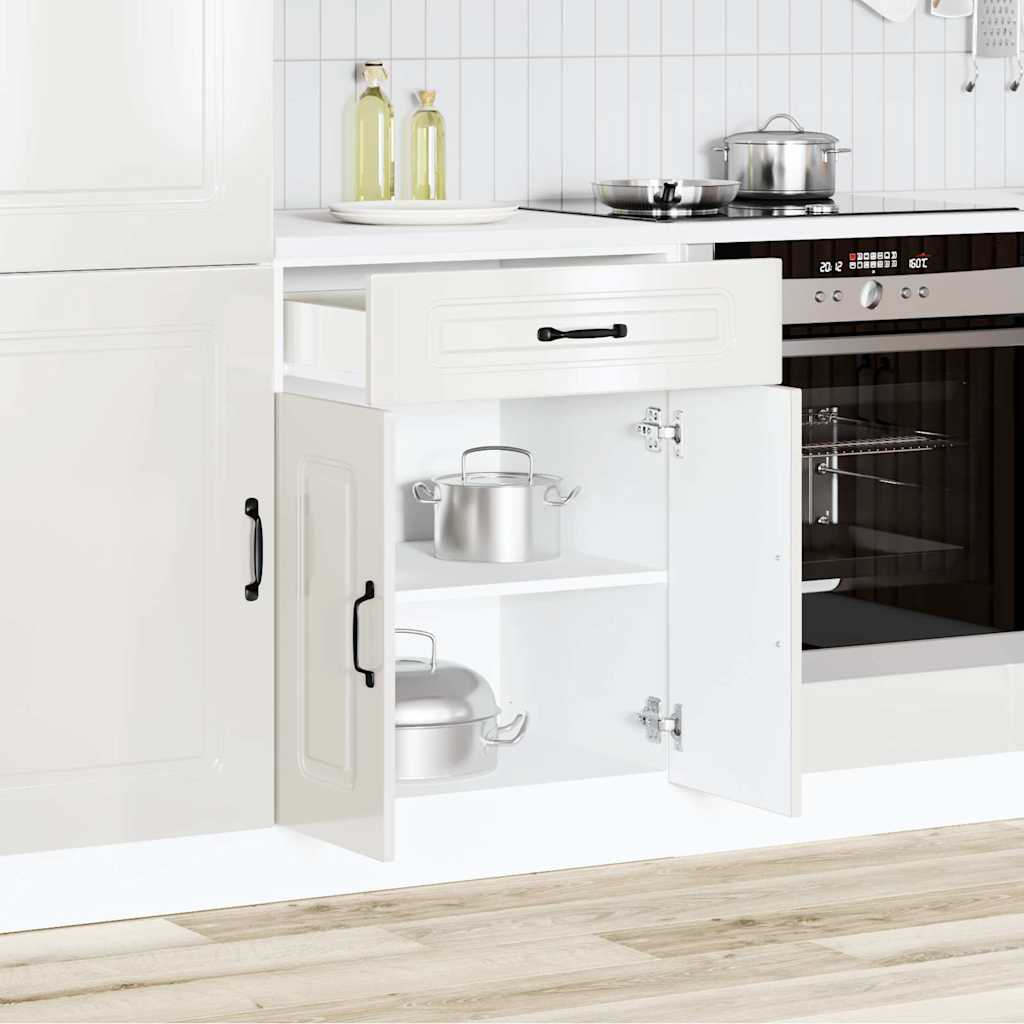 Kitchen Base Cabinet "Kalmar" High Gloss White Engineered Wood