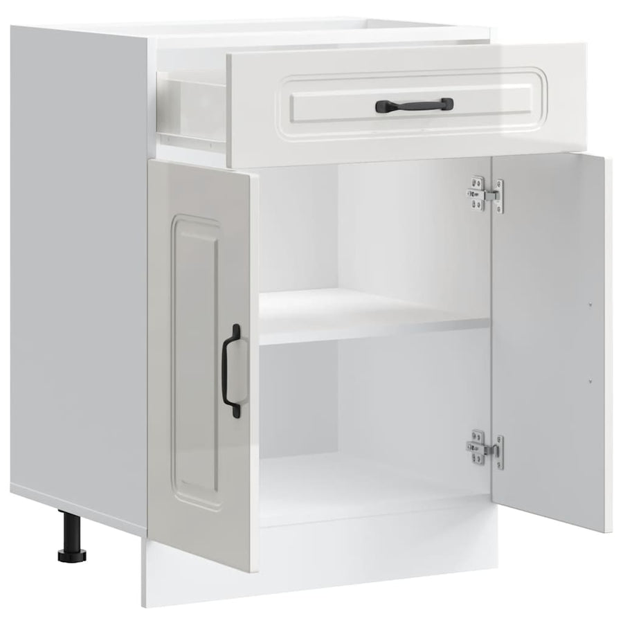 Kitchen Base Cabinet "Kalmar" High Gloss White Engineered Wood