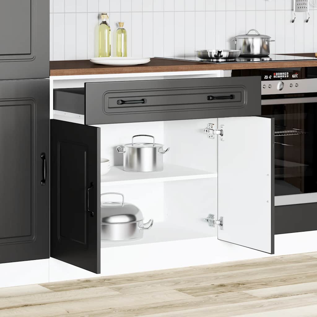 Kitchen Base Cabinet "Kalmar" Black Engineered Wood