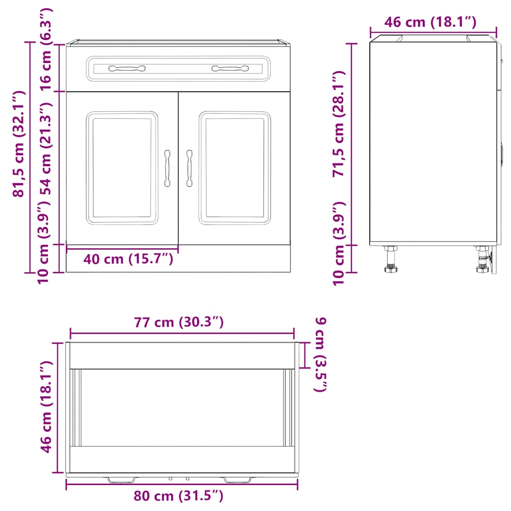 Kitchen Base Cabinet "Kalmar" Black Engineered Wood