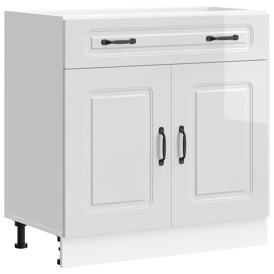 Kitchen Base Cabinet "Kalmar" High Gloss White Engineered Wood