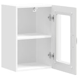 Kitchen Wall Cabinet with Glass Door Kalmar White Engineered Wood - Close-Up Angle