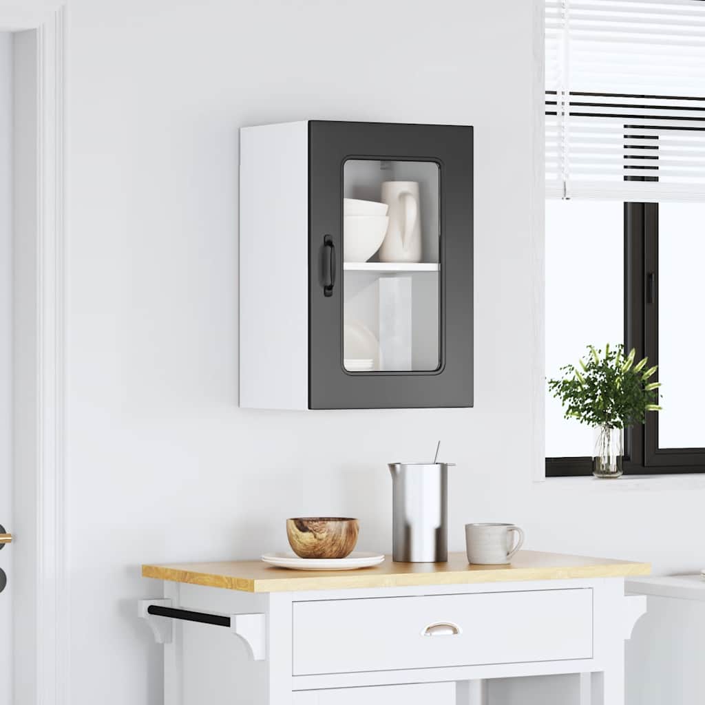 Kitchen Wall Cabinet with Glass Door "Kalmar" Black Engineered Wood