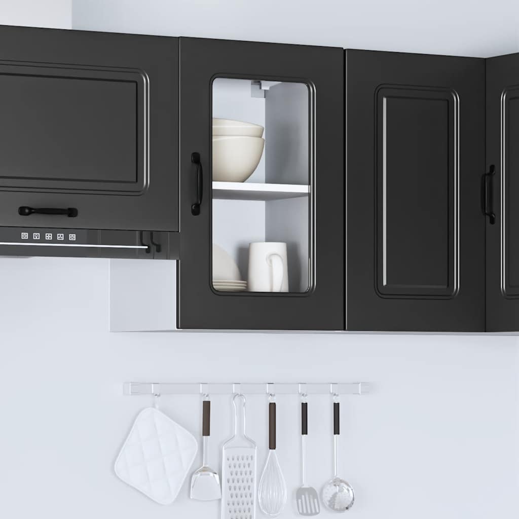 Kitchen Wall Cabinet with Glass Door "Kalmar" Black Engineered Wood