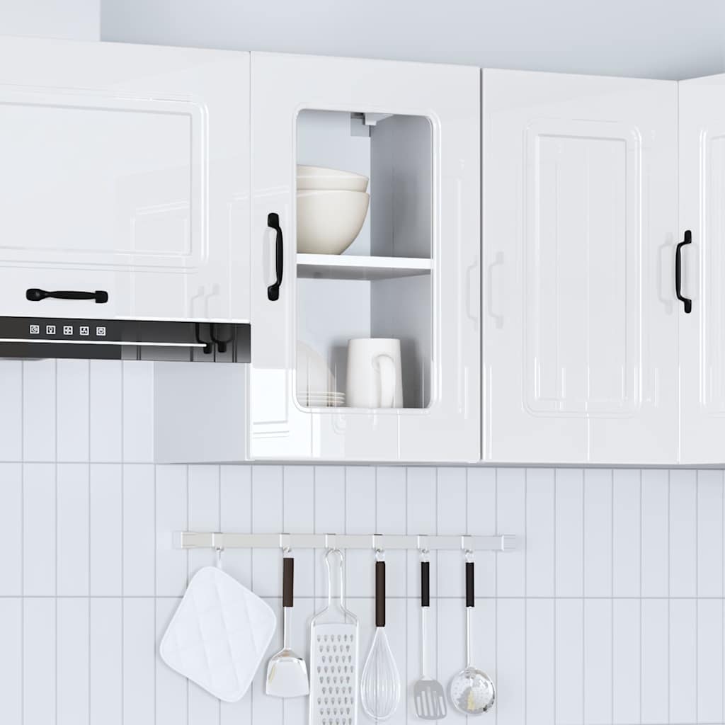 Kitchen Wall Cabinet with Glass Door "Kalmar" High Gloss White Engineered Wood