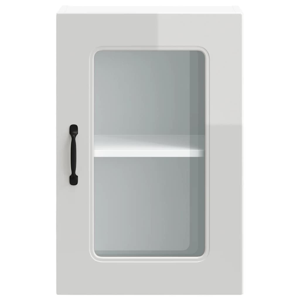 Kitchen Wall Cabinet with Glass Door "Kalmar" High Gloss White Engineered Wood