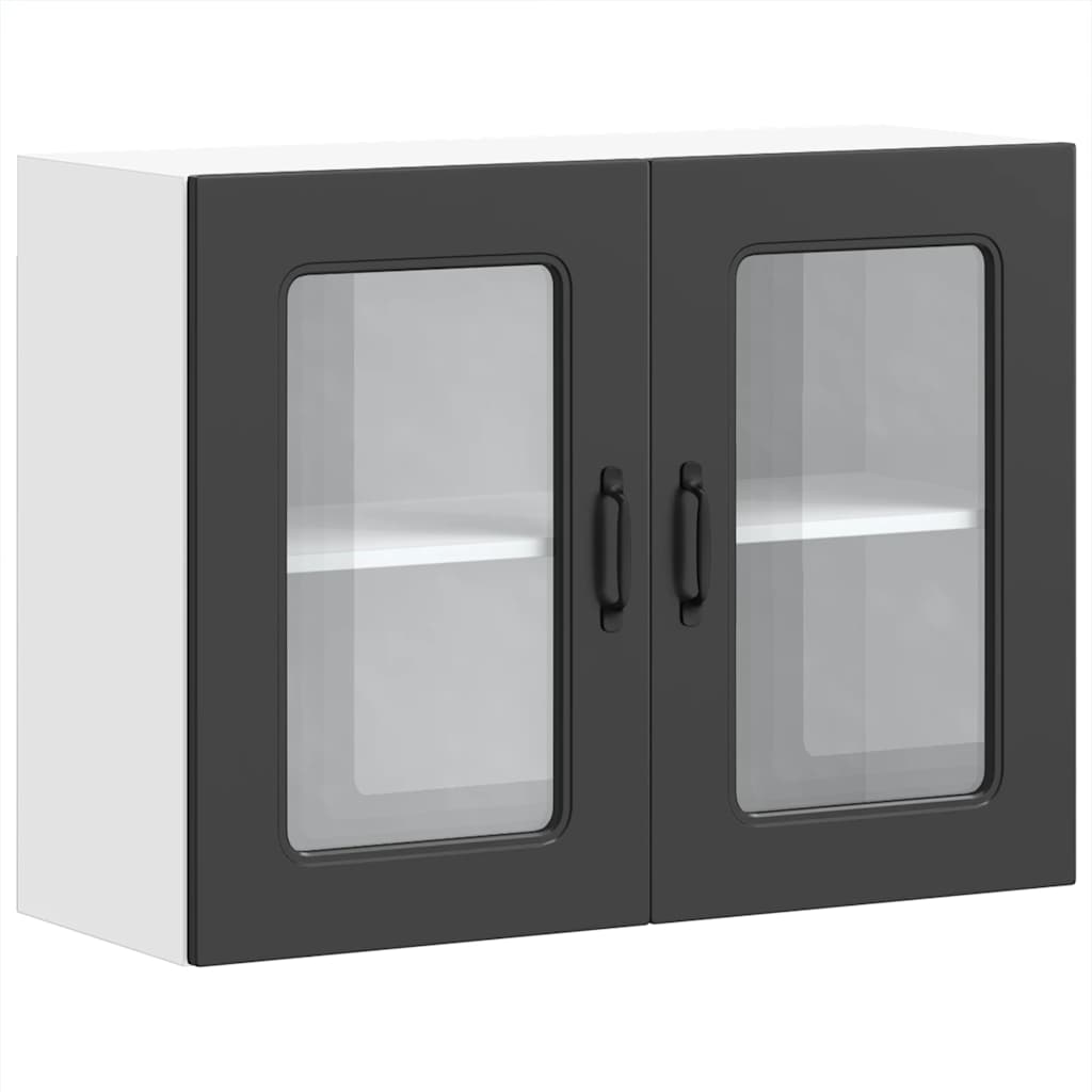 Kitchen Wall Cabinet with Glass Door "Kalmar" Black Engineered Wood