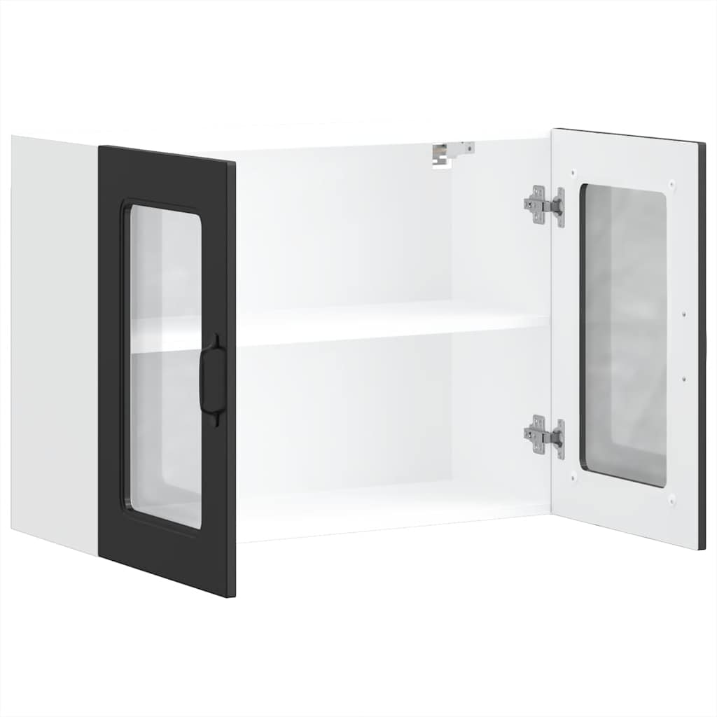 Kitchen Wall Cabinet with Glass Door "Kalmar" Black Engineered Wood