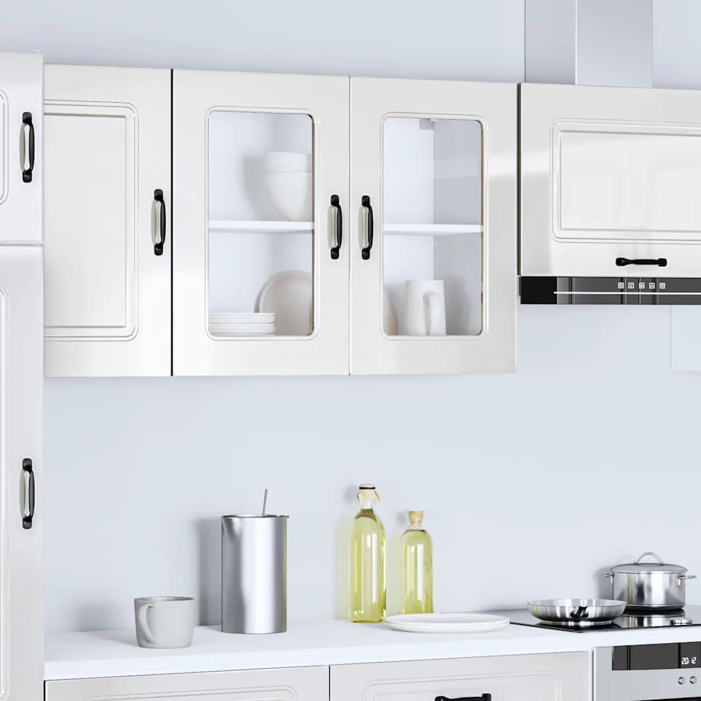 Kitchen Wall Cabinet with Glass Door "Kalmar" High Gloss White Engineered Wood