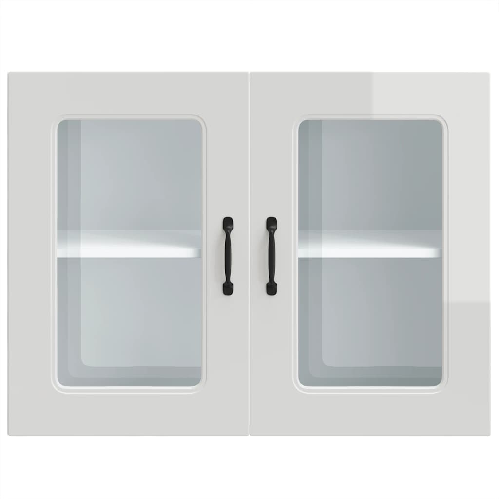 Kitchen Wall Cabinet with Glass Door "Kalmar" High Gloss White Engineered Wood