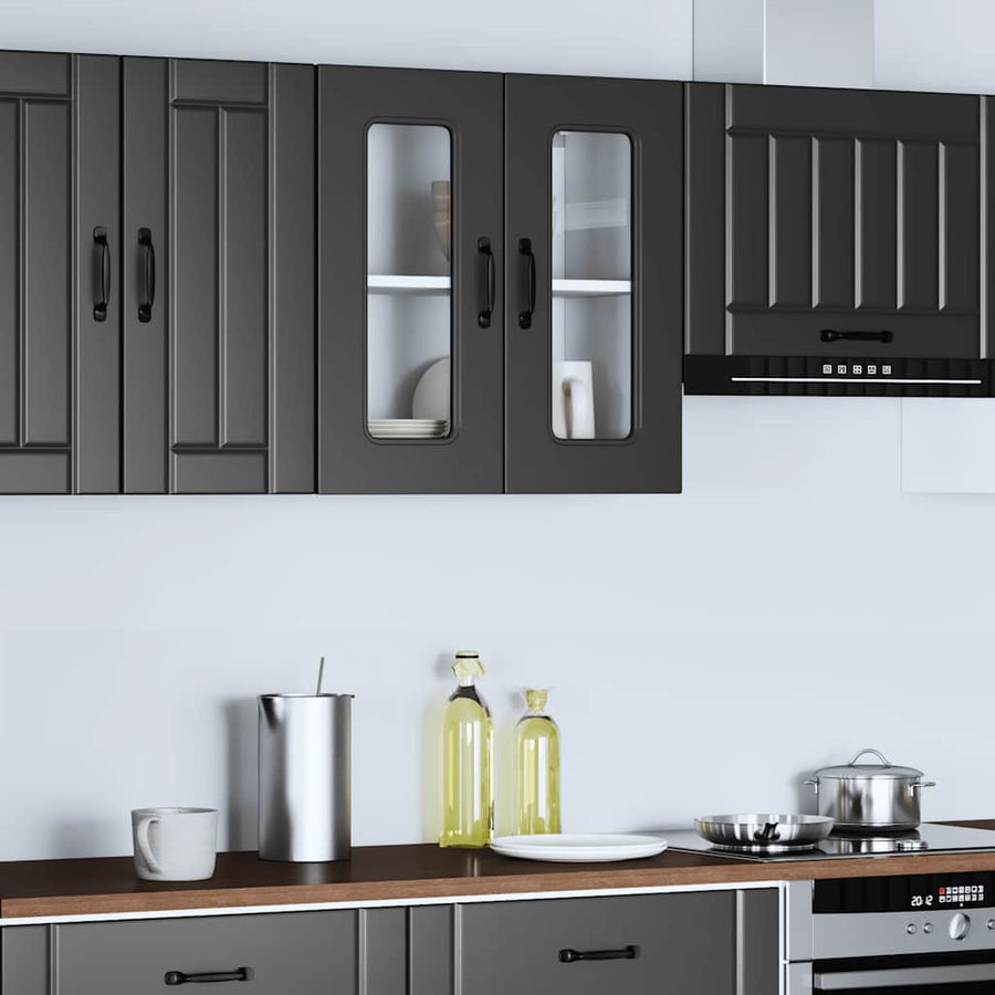 Kitchen Wall Cabinet with Glass Door "Kalmar" Black