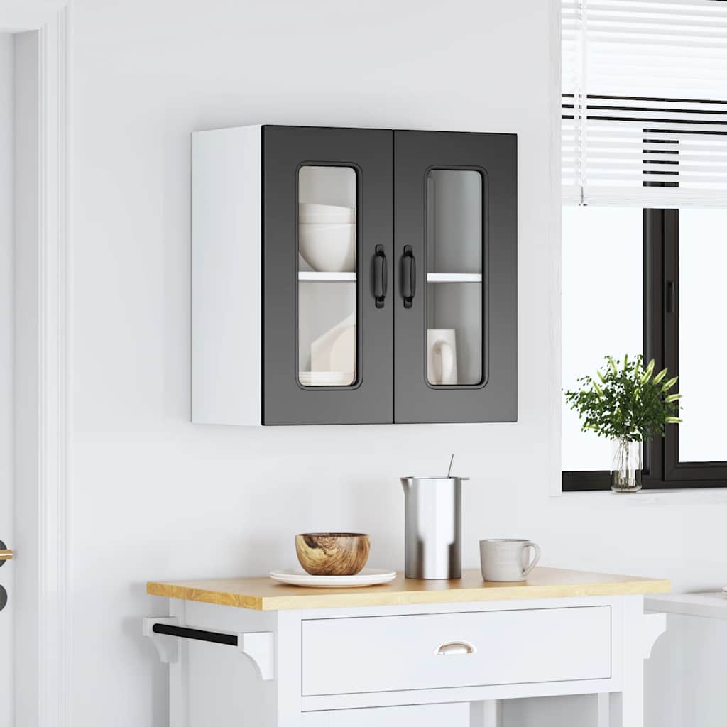 Kitchen Wall Cabinet with Glass Door "Kalmar" Black Engineered Wood