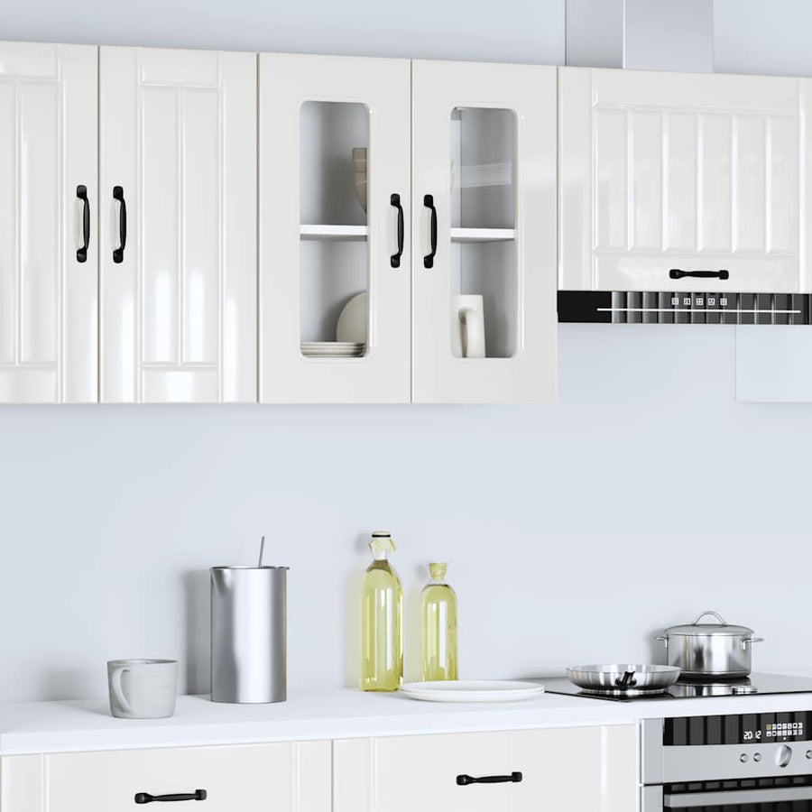 Kitchen Wall Cabinet with Glass Door "Kalmar" High Gloss White