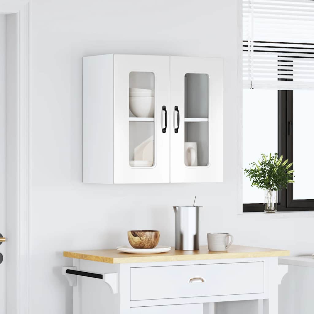Kitchen Wall Cabinet with Glass Door "Kalmar" High Gloss White Engineered Wood