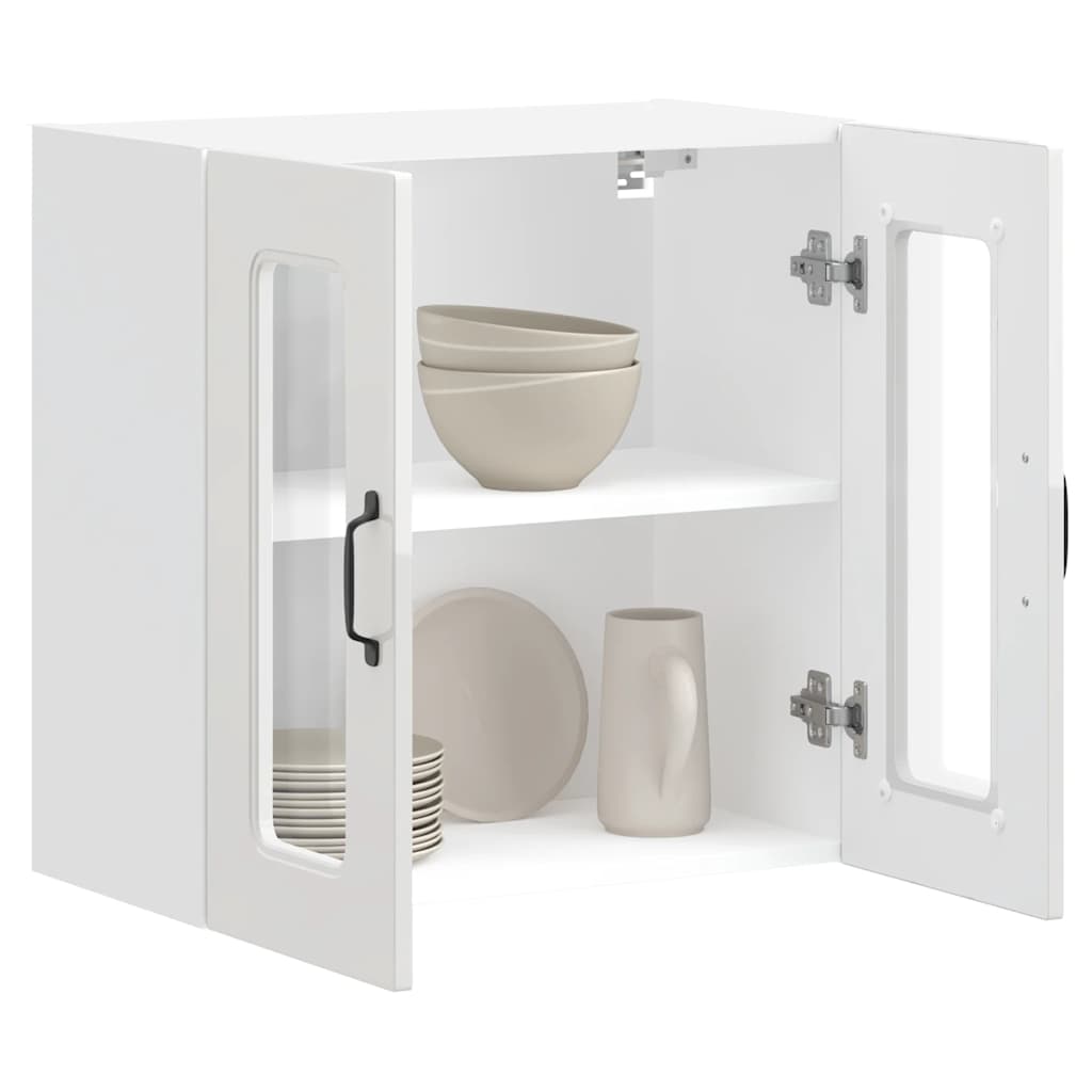 Kitchen Wall Cabinet with Glass Door "Kalmar" High Gloss White Engineered Wood