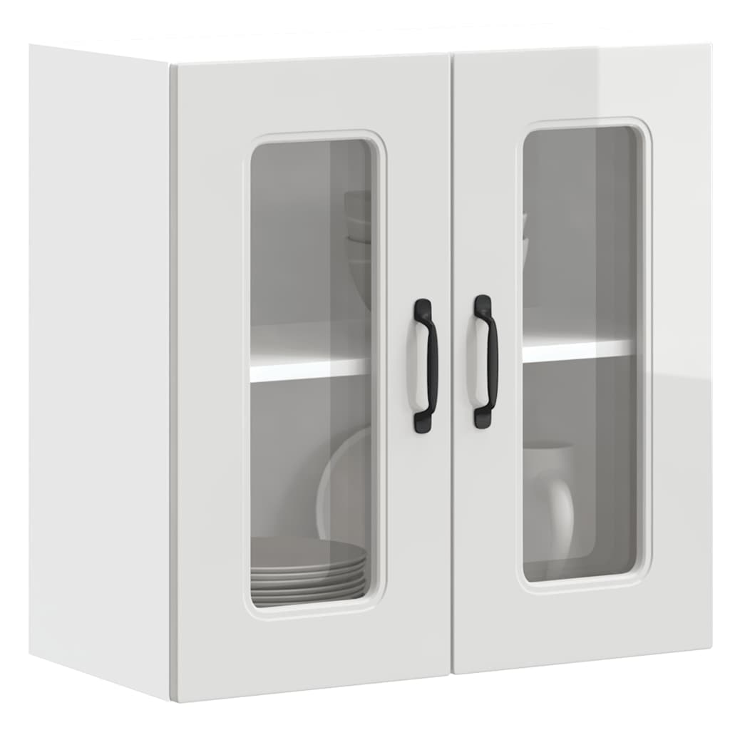 Kitchen Wall Cabinet with Glass Door "Kalmar" High Gloss White Engineered Wood