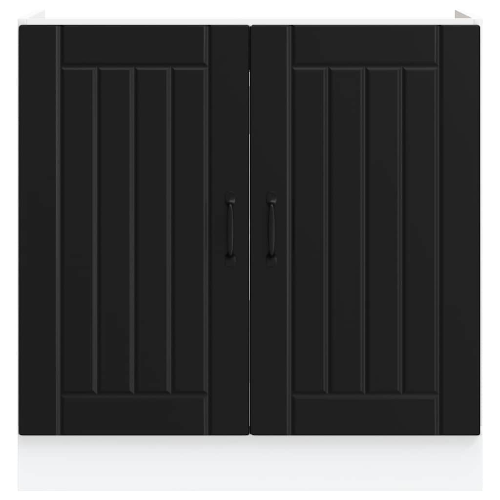 Sink Base Cabinet "Lucca" Black Engineered Wood