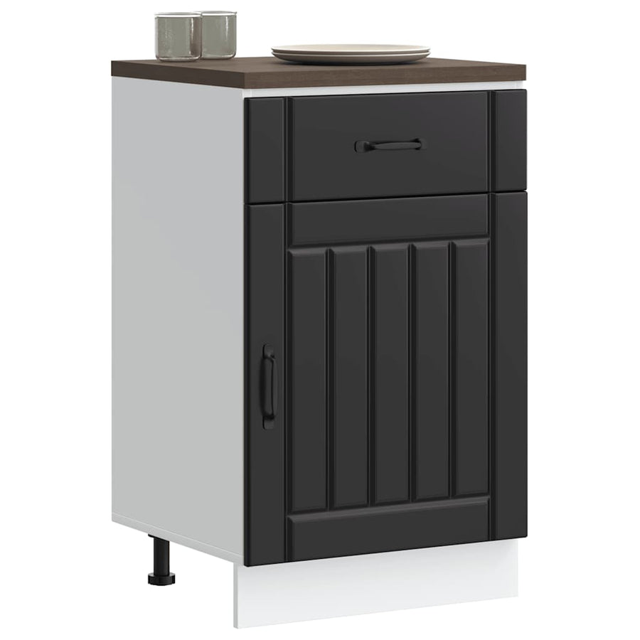 Kitchen Base Cabinet "Lucca" Black Engineered Wood