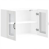 Kitchen Wall Cabinet with Glass Door Lucca White Engineered Wood - Close-Up Angle