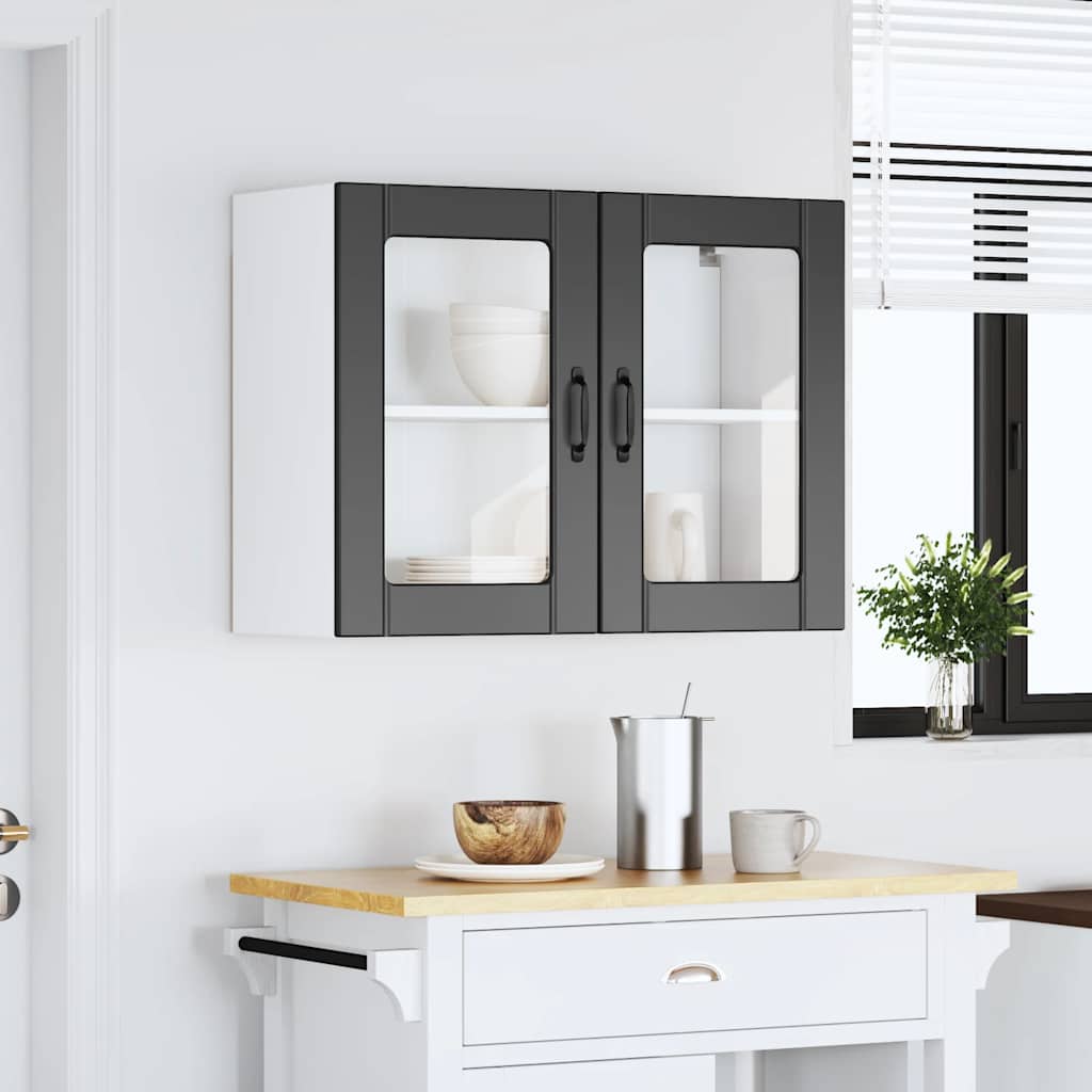 Kitchen Wall Cabinet with Glass Door "Lucca" Black Engineered Wood