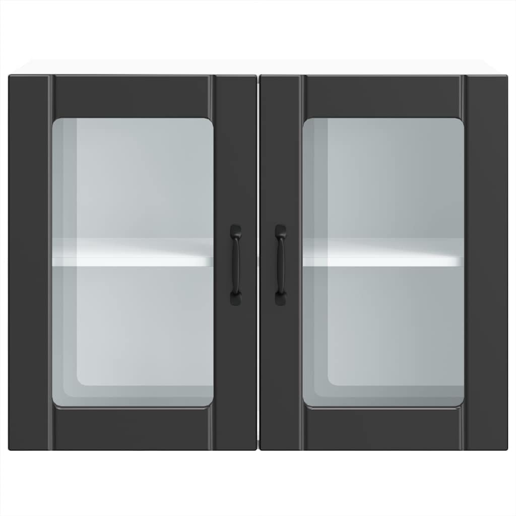 Kitchen Wall Cabinet with Glass Door "Lucca" Black Engineered Wood