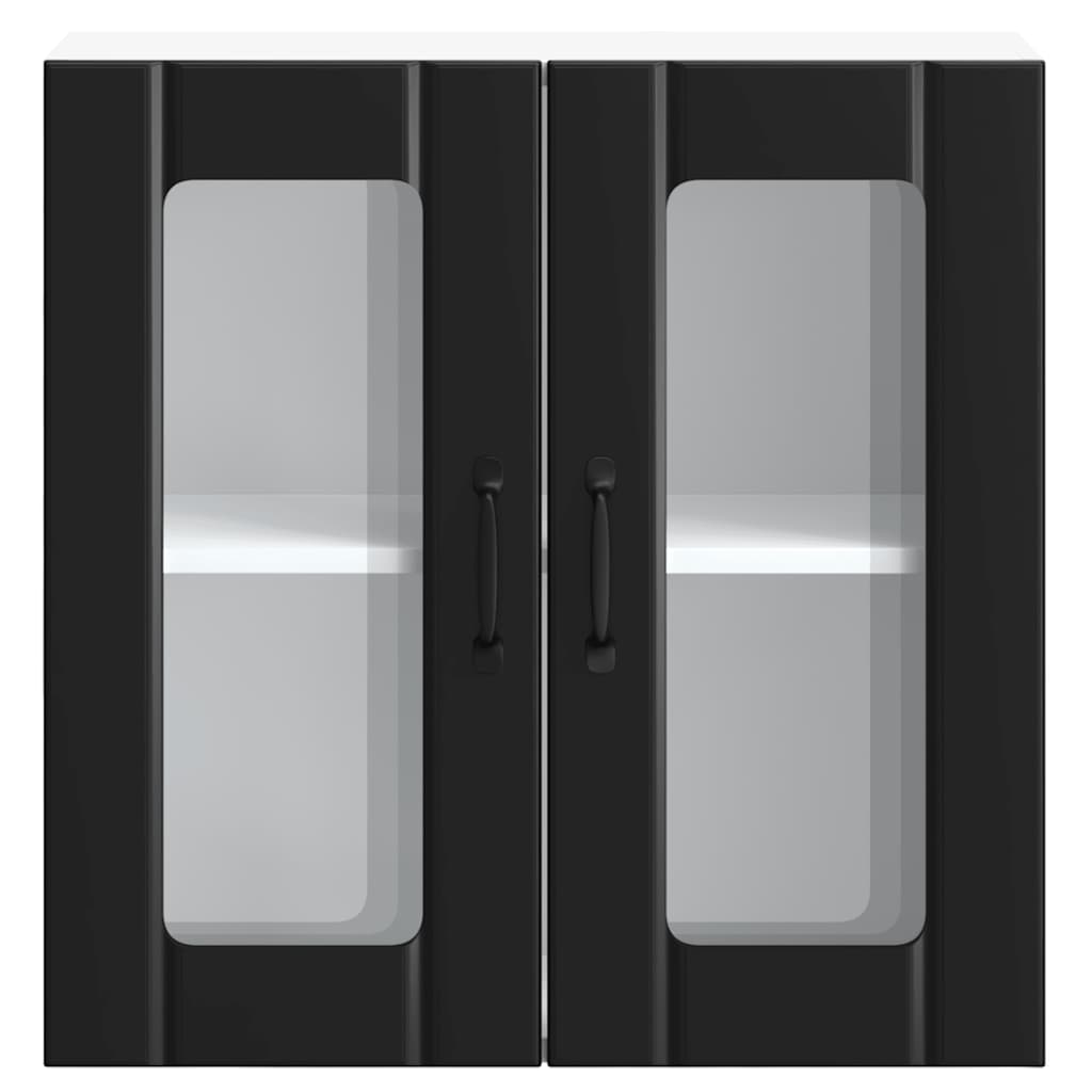 Kitchen Wall Cabinet with Glass Door "Lucca" Black Engineered Wood