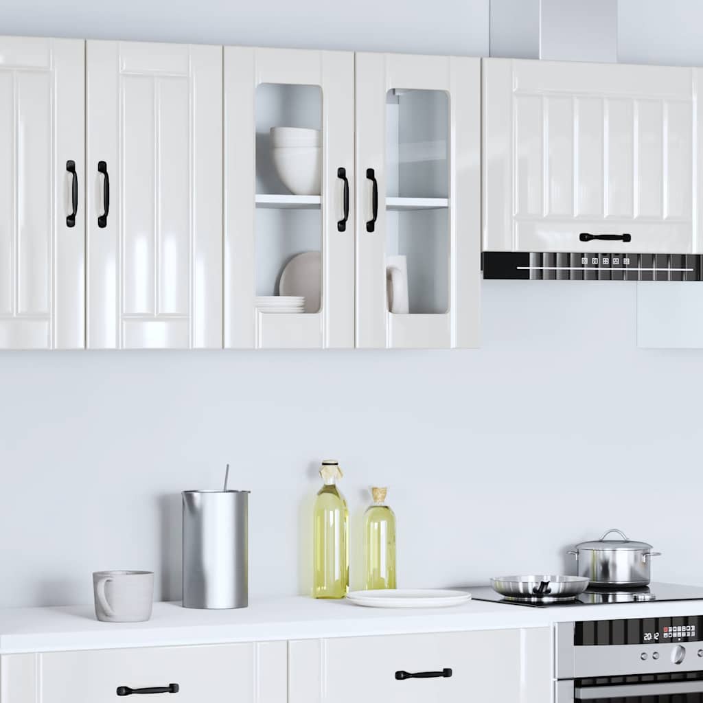 Kitchen Wall Cabinet with Glass Door "Lucca" High Gloss White Engineered Wood